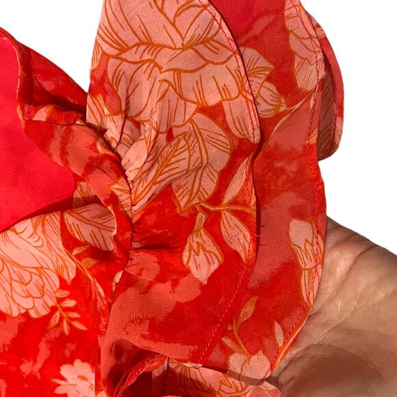 1.State (S) Floral Ruffle Short Sleeve V-Neck Chiffon Blouse Top Fully Lined - Picture 13 of 14